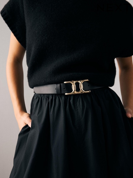 Black Regular Statement Buckle Leather Belt (918710) | £16