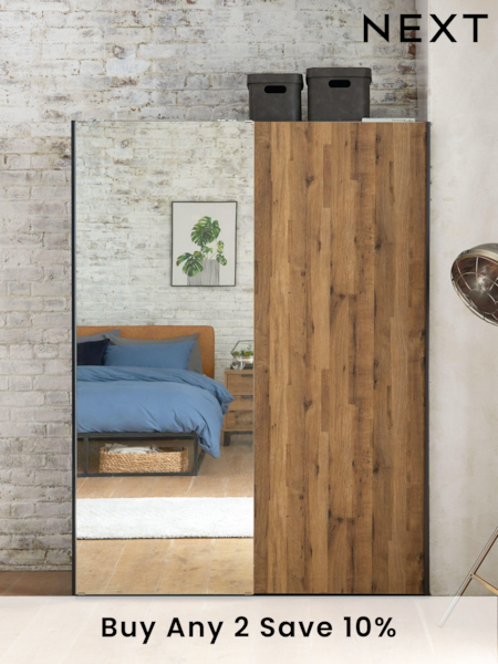 Dark Bronx Oak 1.5m Sliding Effect Semi Fitted Mirrored Wardrobe (919110) | £899