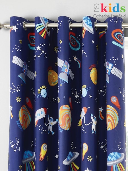 Catherine Lansfield Blue Lost In Space Reversible Lined Eyelet Christmas Curtains (919627) | £50