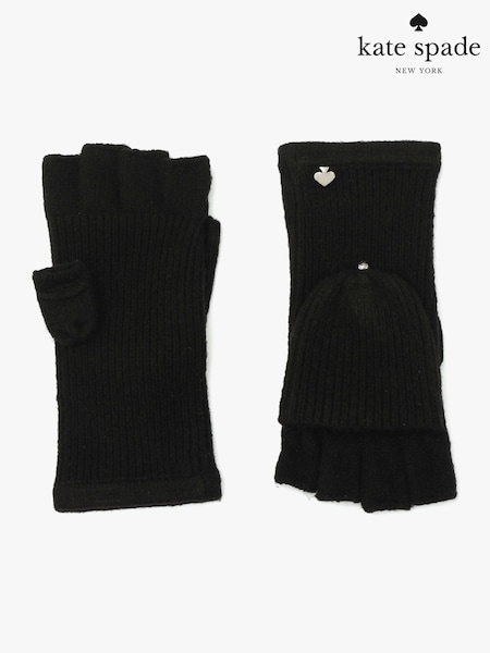 Black - Kate Spade New York Spade Knit Pop Top Mitten Set