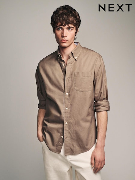 Stone Natural Slim Fit Long Sleeve Oxford Shirt (921831) | £26