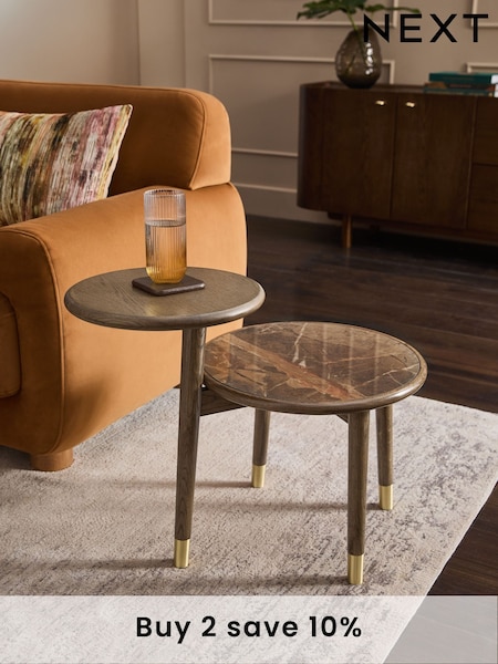 Dark Edwin Oak Veneer Ceramic Top Side Table (922698) | £275