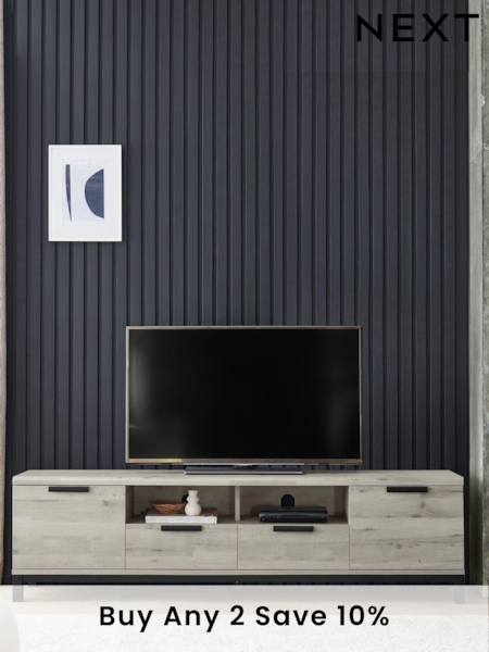 Grey Bronx Up to 80 inch Oak Effect Slim TV Unit (923290) | £475