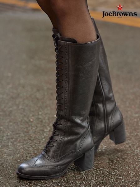 Black - Joe Browns Stand Out Tall Leather Lace Up Knee High Boots
