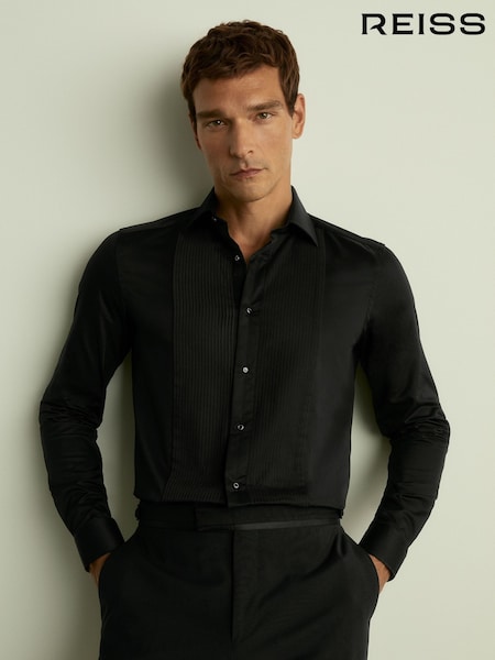 Reiss Black Marcel Slim Fit Slim Fit Cotton Marcella Tuxedo Shirt (924474) | £118
