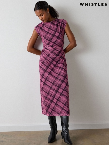 Pink - Whistles Check Mesh Midi Dress