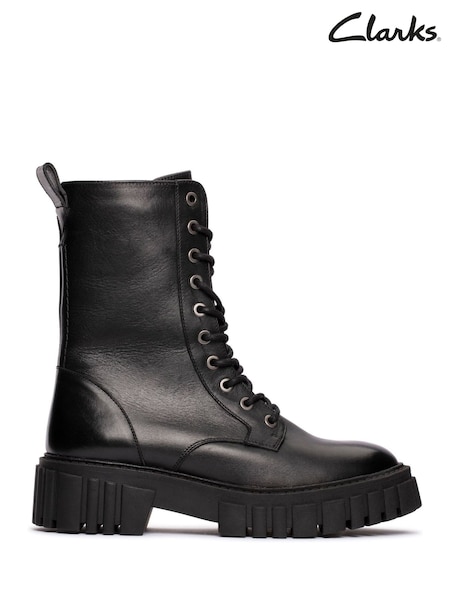 Clarks Black Leather Page Lace Boots (925208) | £110