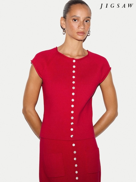 Red - Jigsaw Cotton Button Knitted Top