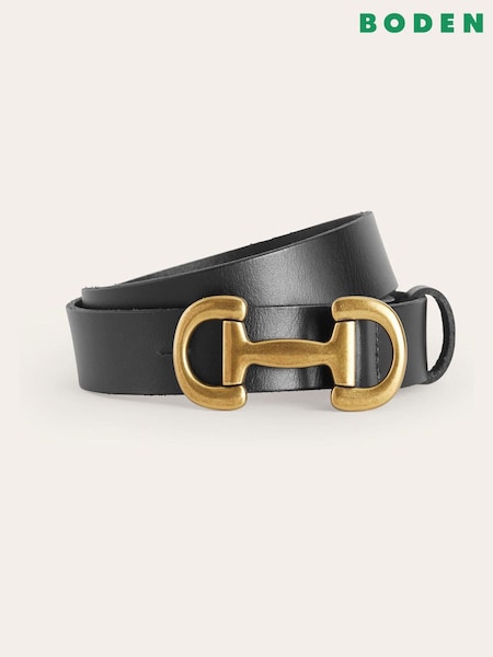Boden Black Snaffle-Trim Leather Belt (925429) | £45