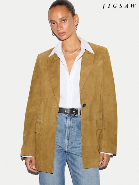 Brown - Jigsaw Suede Tailored Jacket