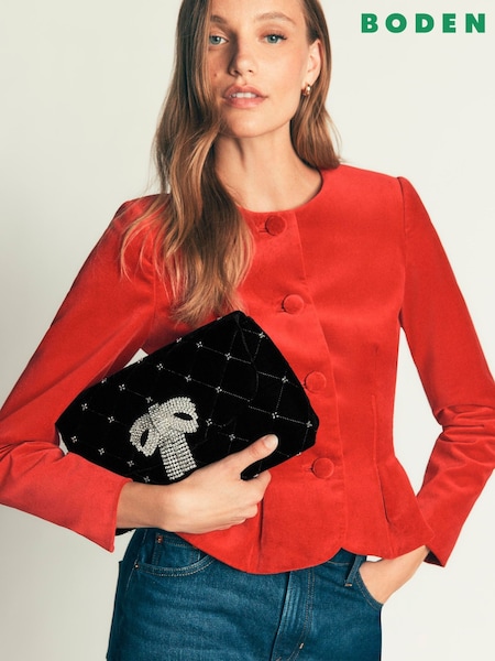 Black - Boden Velvet Embellished Bag