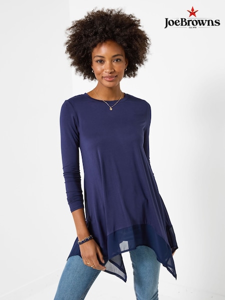 Blue - Joe Browns Matilda Jersey Longline Top With Chiffon Trim