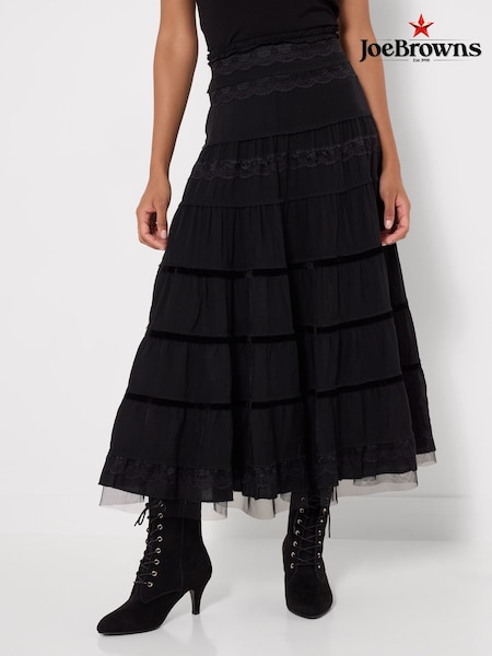 Black - Joe Browns Lace Tiered Maxi Skirt With Tulle Underlayer