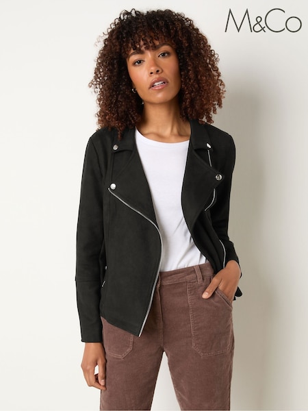 Black - M&co Faux Suede Biker Jacket