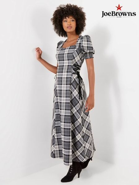Black - Joe Browns Luna Check Lace Up Side Maxi Dress