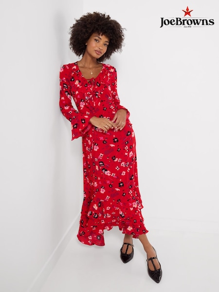 Red - Joe Browns Phoebe Long Sleeve Ruffle Maxi Dress