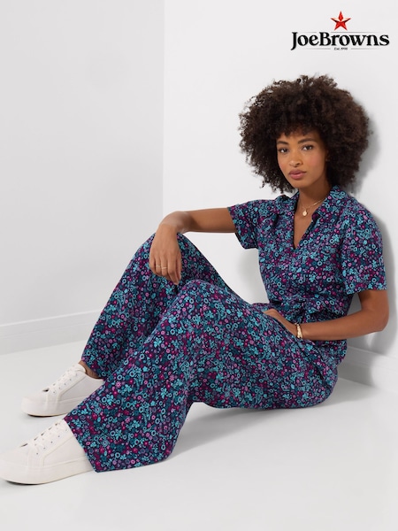 Blue - Joe Browns Molly Short Sleeve Zip Front Jumpsuit