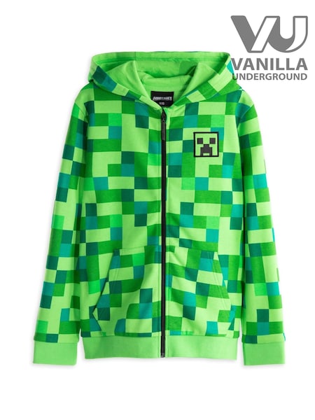 Vanilla Underground Green 100% Cotton Minecraft Boys Creeper Placement Print Hoodie (928330) | £20