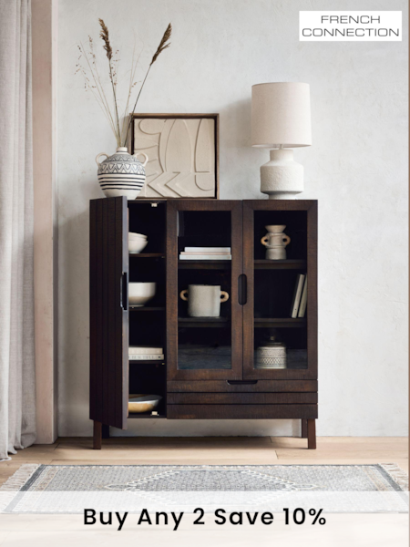 French Connection Slatted Mango Wood Sedona Display Cabinet (928337) | £699