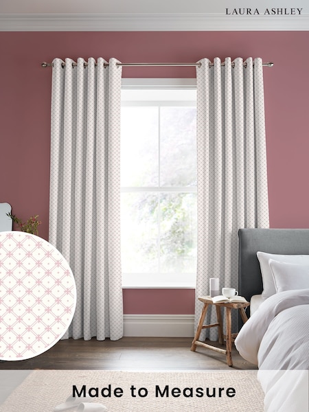 Laura Ashley Coral Pink Wickerwork Made to Measure 100% Cotton Curtains (928777) | £100