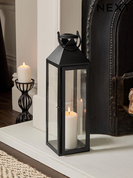 Black Large Metal and Glass Lantern (929132) | £40