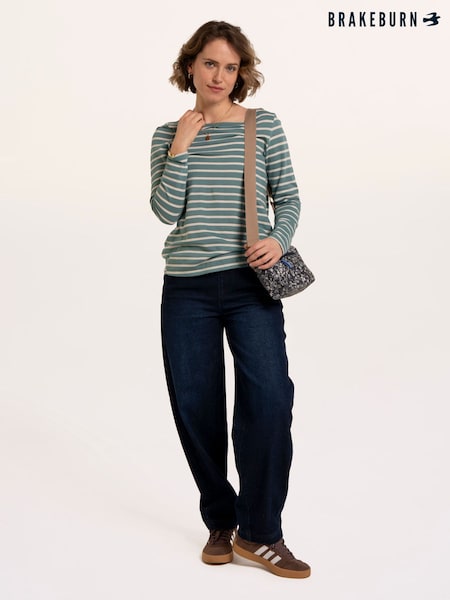 Green - Brakeburn Studland Textured Stripe Long Sleeve T-shirt