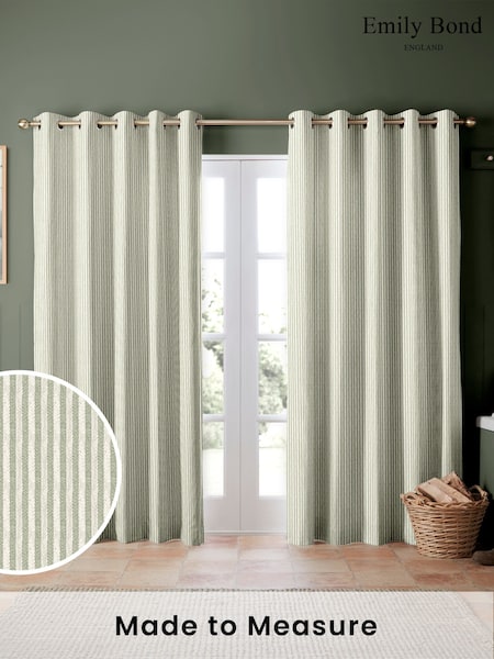 Emily Bond Sage Green Oscar Stripe Made to Measure Curtains (930703) | £100