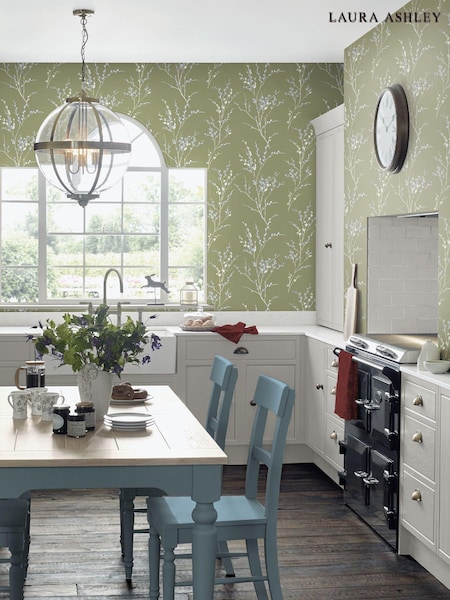 Laura Ashley Moss Green Pussy Willow 10M Wallpaper (930814) | £48