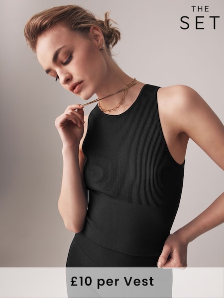 The Set Black/Grey 2 Pack Seamless Ribbed Vest Tops (930874) | £20