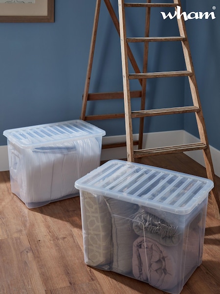 Wham Set of 2 Clear Crystal 80L Plastic Storage Box & Lid (931683) | £28