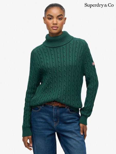 Green - Superdry Slouchy Cable Roll Neck Jumper