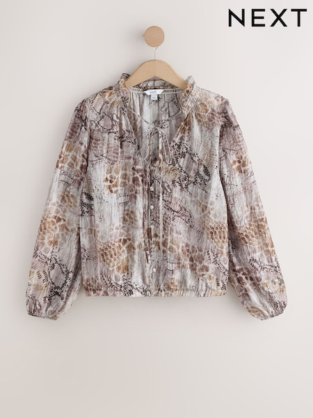 Grey Snake Print - Bubblehem Long Sleeve Blouse