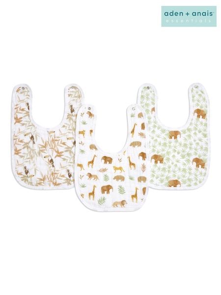 aden + anais Animal Essentials 100% Cotton Muslin Snap Tanzania Bibs 3 Pack (932626) | £13
