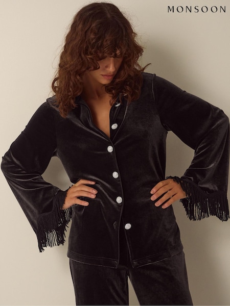 Brown - Monsoon Tami Fringe Cuff Velvet Shirt