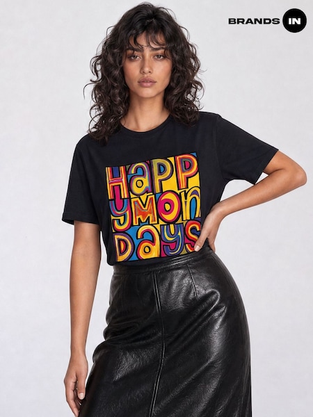 Black - Brands In Music Happy Mondays Greatest Hits Boyfriend Fit T-shirt