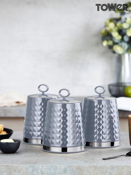 Tower Grey Solitaire Set of 3 Canisters (934488) | £35