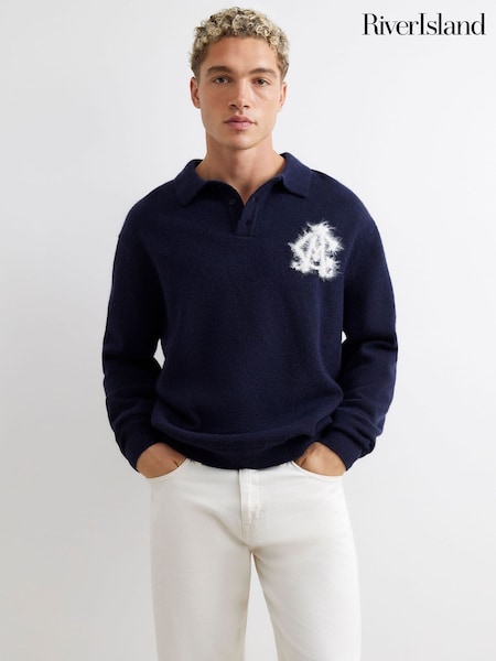 Blue - Regular River Island Cosy Rugby Jumper