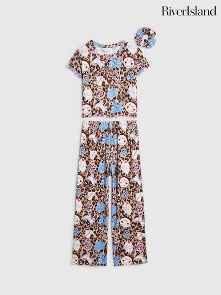 Brown - River Island Leopard Stickers Pyjama Set