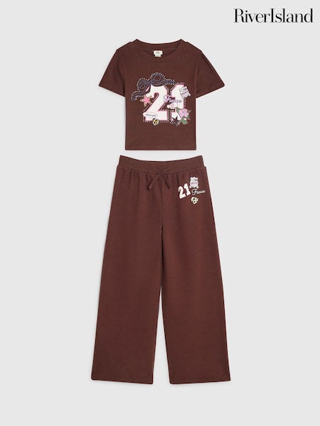 Red - River Island Floral T-shirt & Trousers Track Set