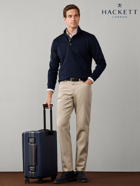 Blue - Regular Hackett Travel Twill Cotton Half Button Sweat Top