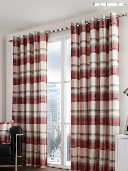 Fusion Red Balmoral Check 100% Cotton Eyelet Curtains (936400) | £22 - £65