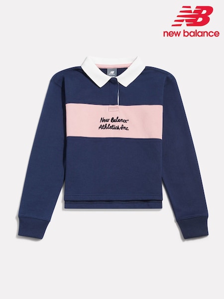 Blue - New Balance Contrast Panel Rugby Top