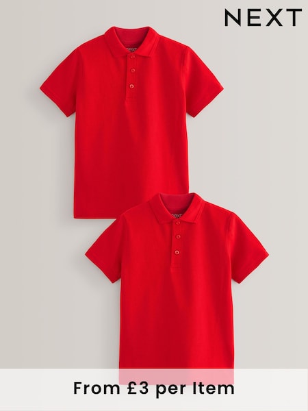 Red Regular Fit Cotton School Short Sleeve 100% Cotton Polo Shirts (3-16yrs) (939259) | £6 - £12