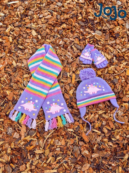 JoJo Maman Bébé Lilac Girls' Pretty Dinosaur Embroidered Hat (939932) | £12