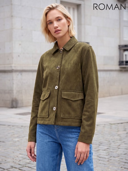 Green - Roman Suedette Button Jacket