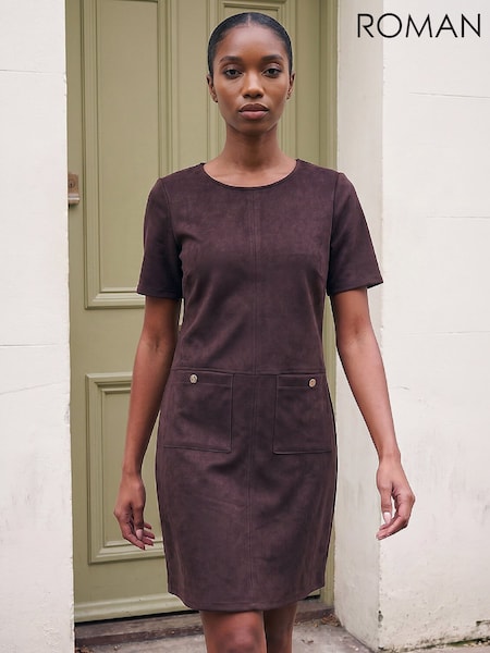 Brown - Roman Petite Faux Suede Dress