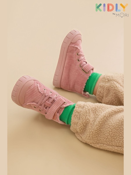 Pink - Kidly By Mori Corduroy Hightop Trainers
