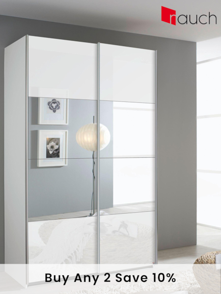 Rauch White Courtney Glass and Centre 1.3m Sliding Mirror Semi Fitted Wardrobe (941300) | £690