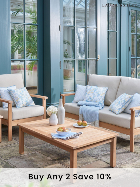 Laura Ashley Natural Garden Salcey Teak Lounging Set With Saunton Natural Cushions (942286) | £2,165