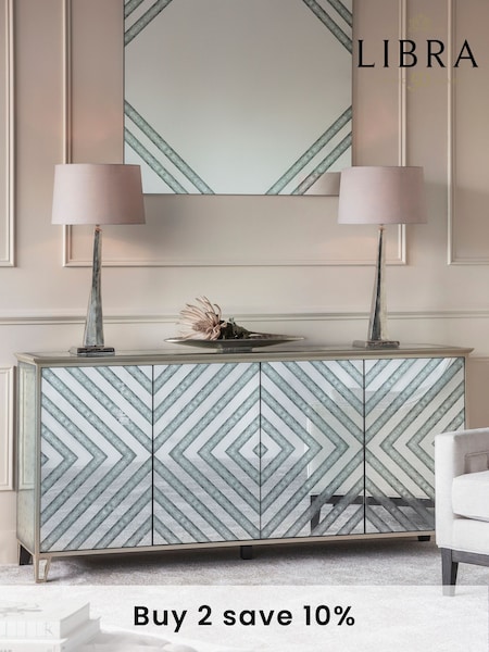 Libra Interiors Silver Lexington Four Door Antique Mirrored Sideboard (943024) | £2,749